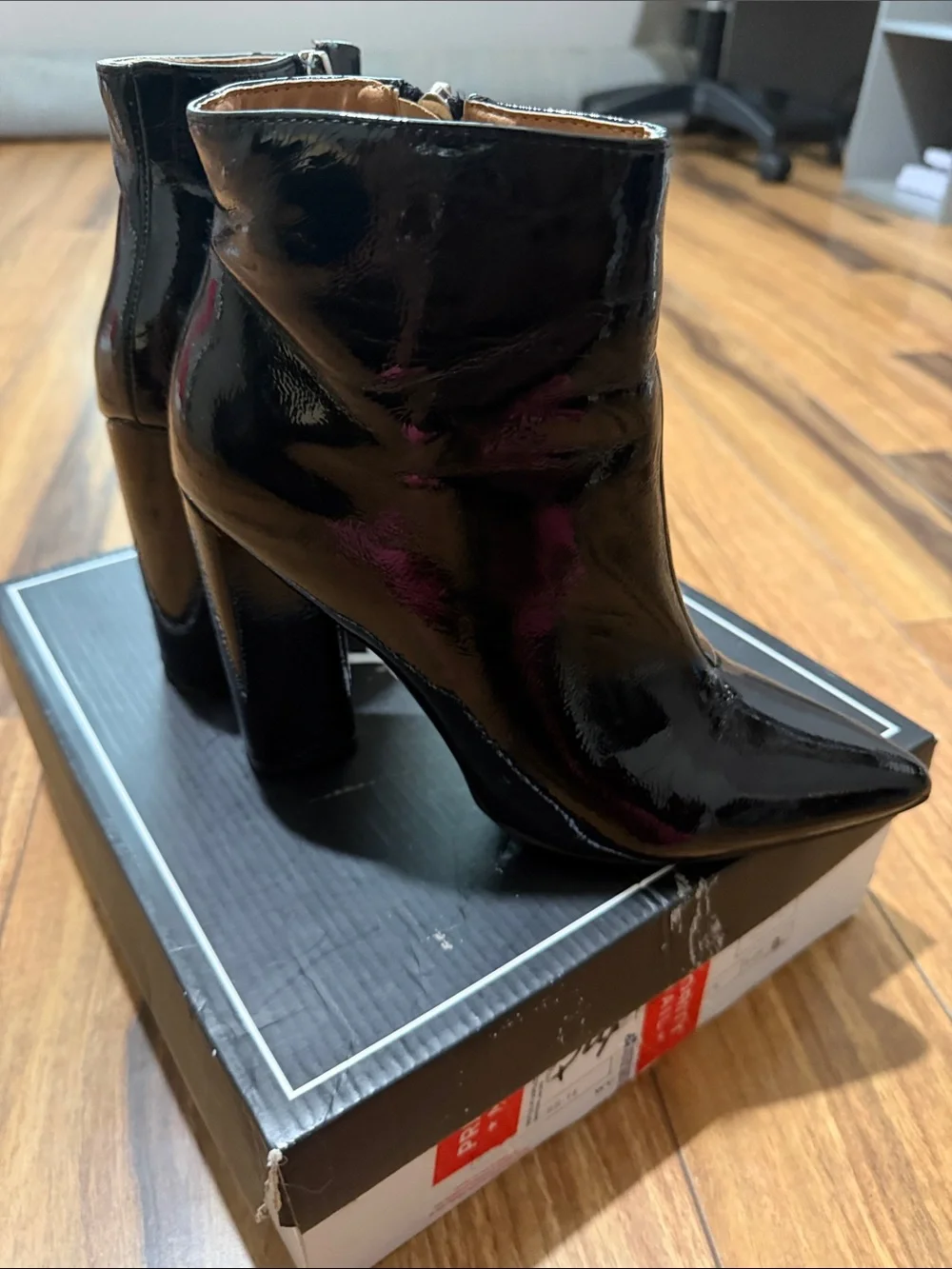 Patent Pointed-Toe Black Ankle Boots - Women's
